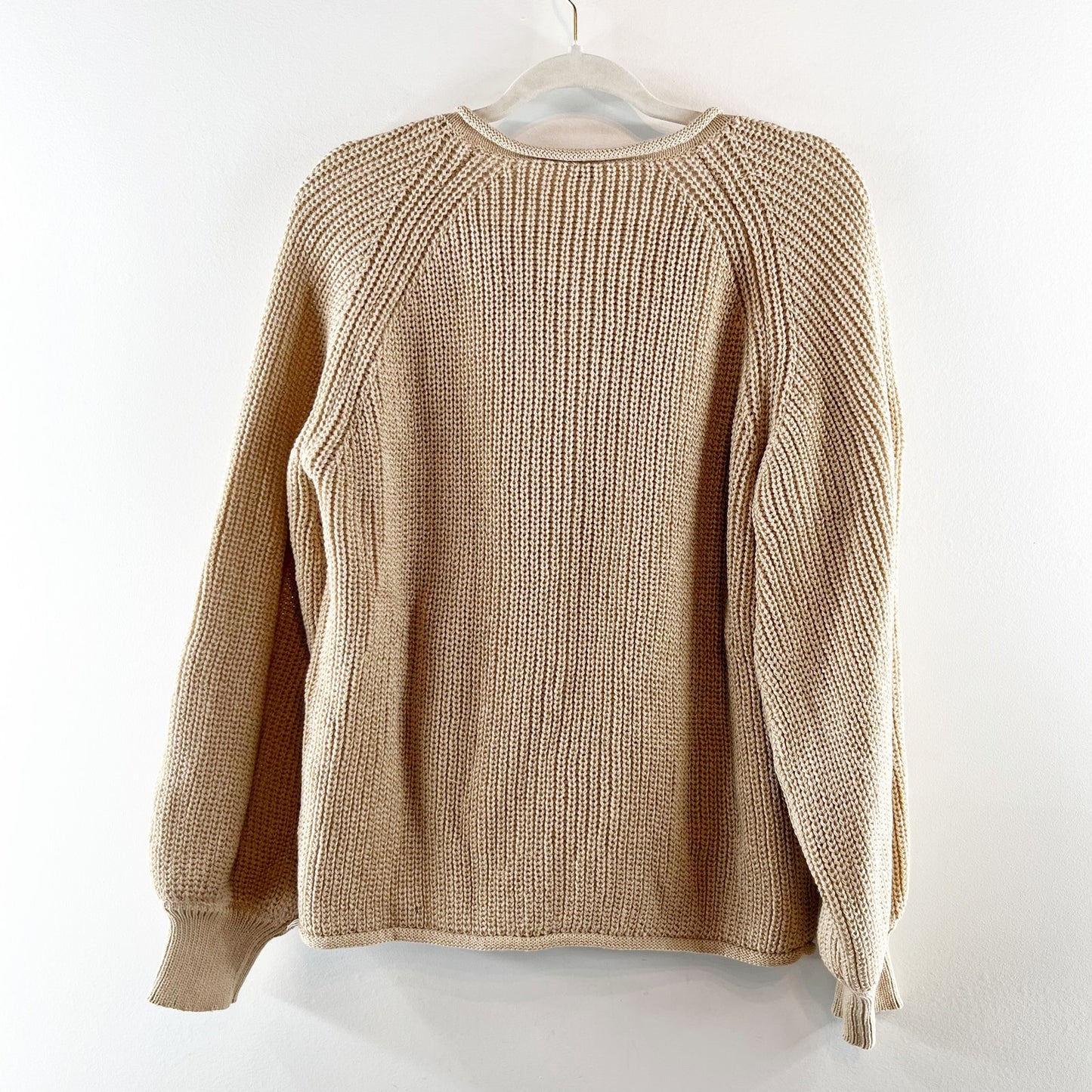 Chunky Long Sleeve Gold Button Cardigan Sweater Tan Beige Large