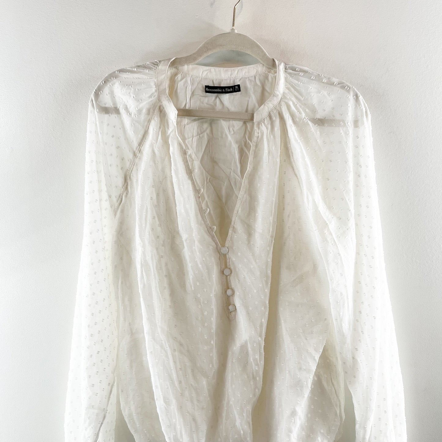 Abercrombie Sheer Balloon Long Sleeve Button Front Blousson Bodysuit White XL