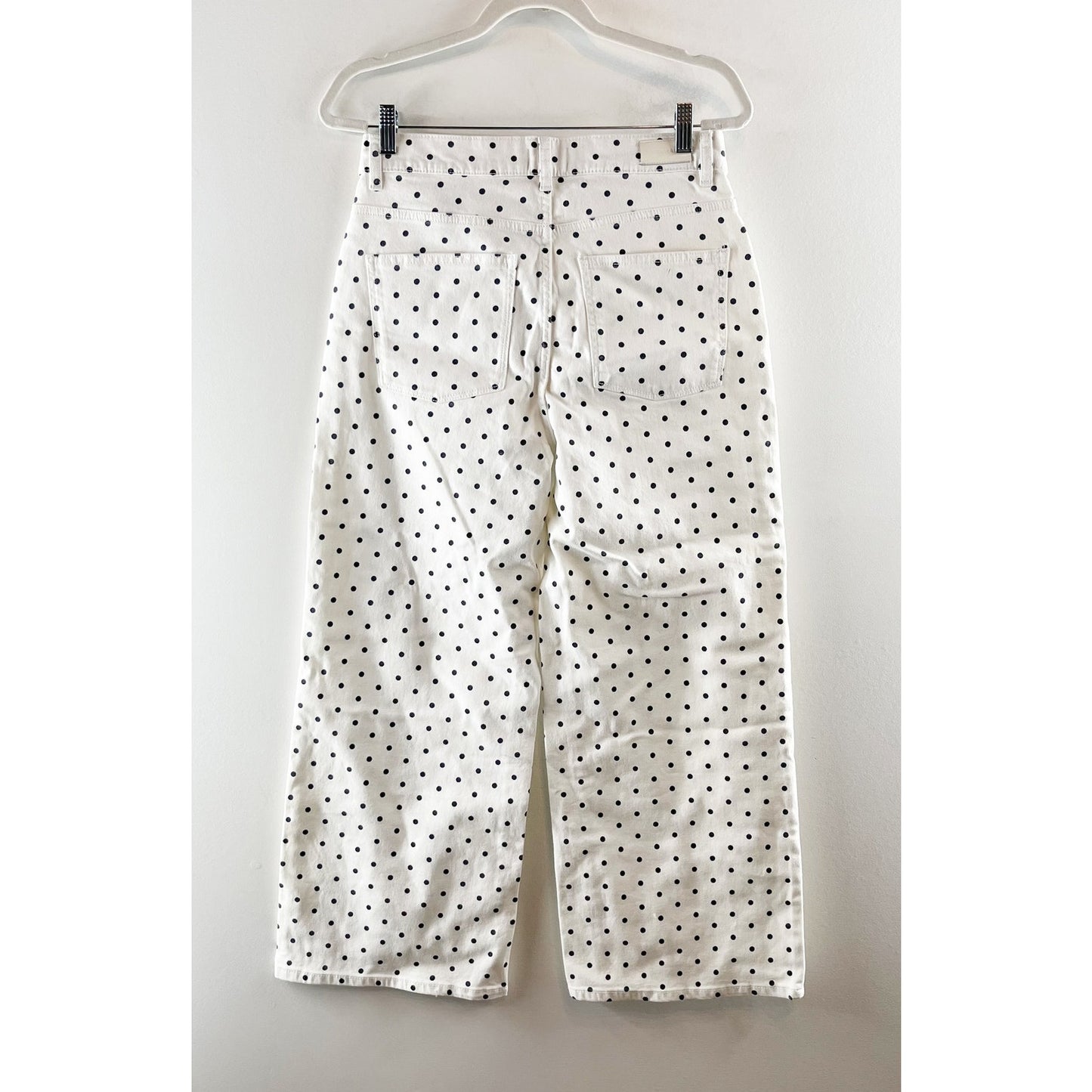 DL1961 Hepburn Polka Dot High Waisted Cropped Wide Leg Jeans Marine Dots 28
