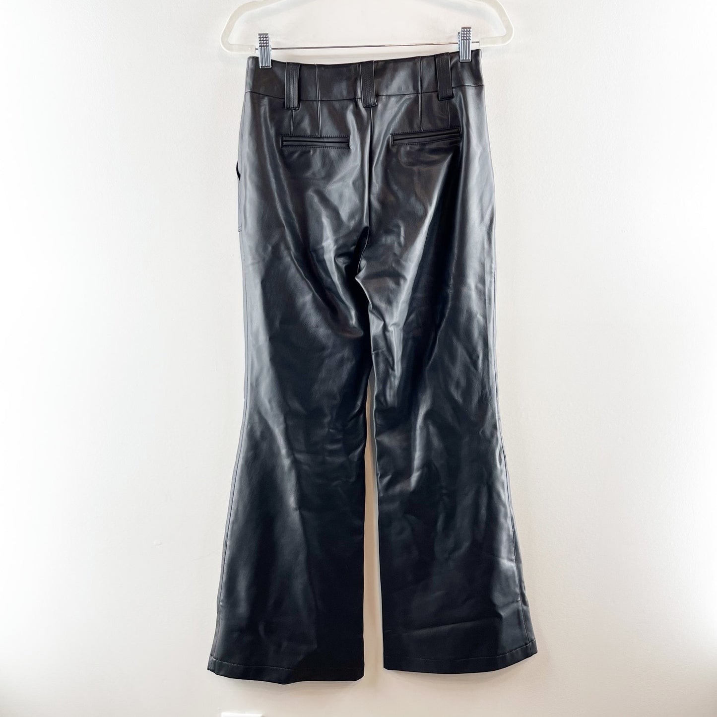 Maeve Anthropologie High Rise Naomi Faux Leather Flare Pants Black 4