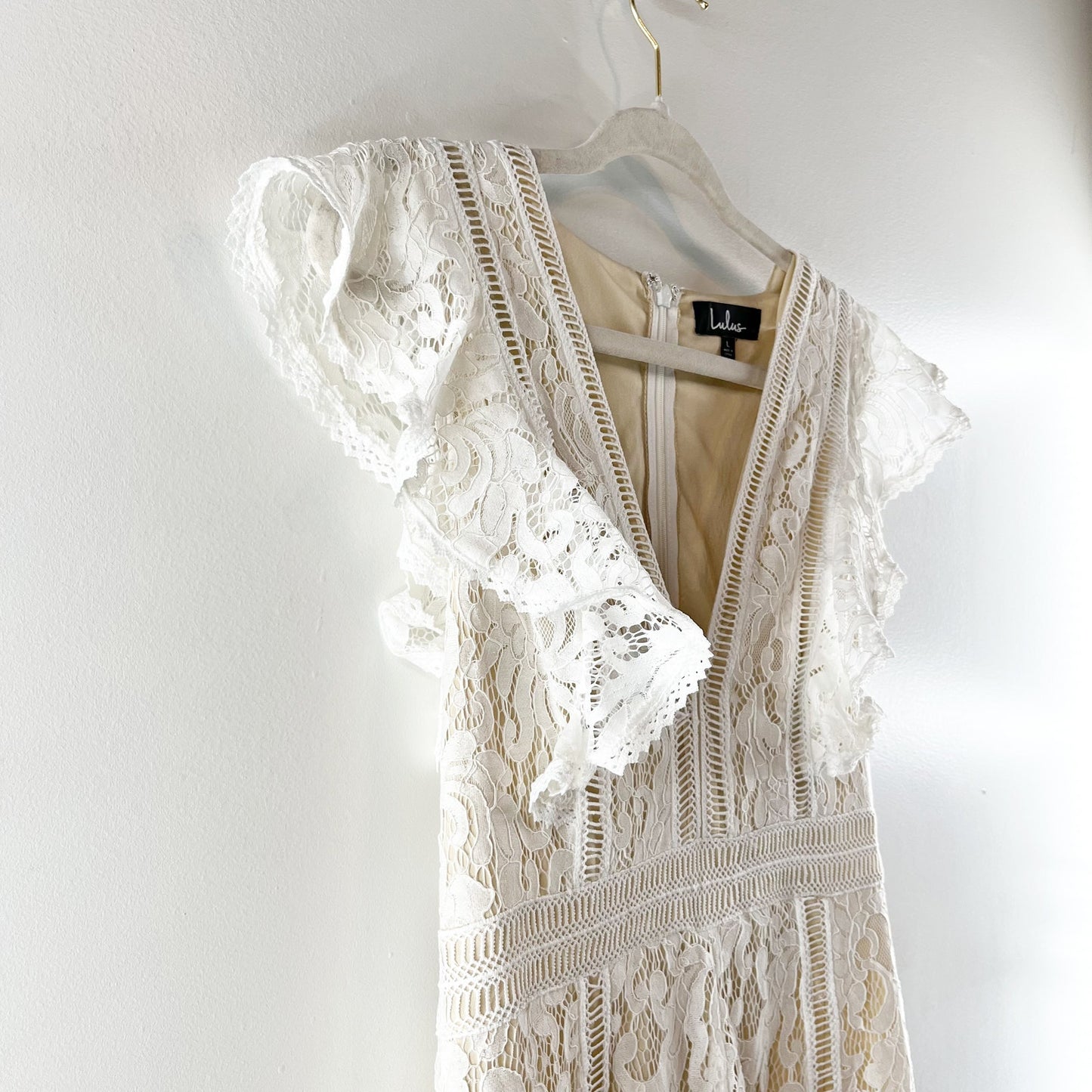 Lulus All The Attraction Lace Short Sleeve Romper White Large