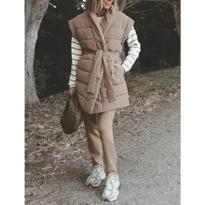Splendid x Cellajaneblog Long Quilted Puffer Vest Tan Brown XS