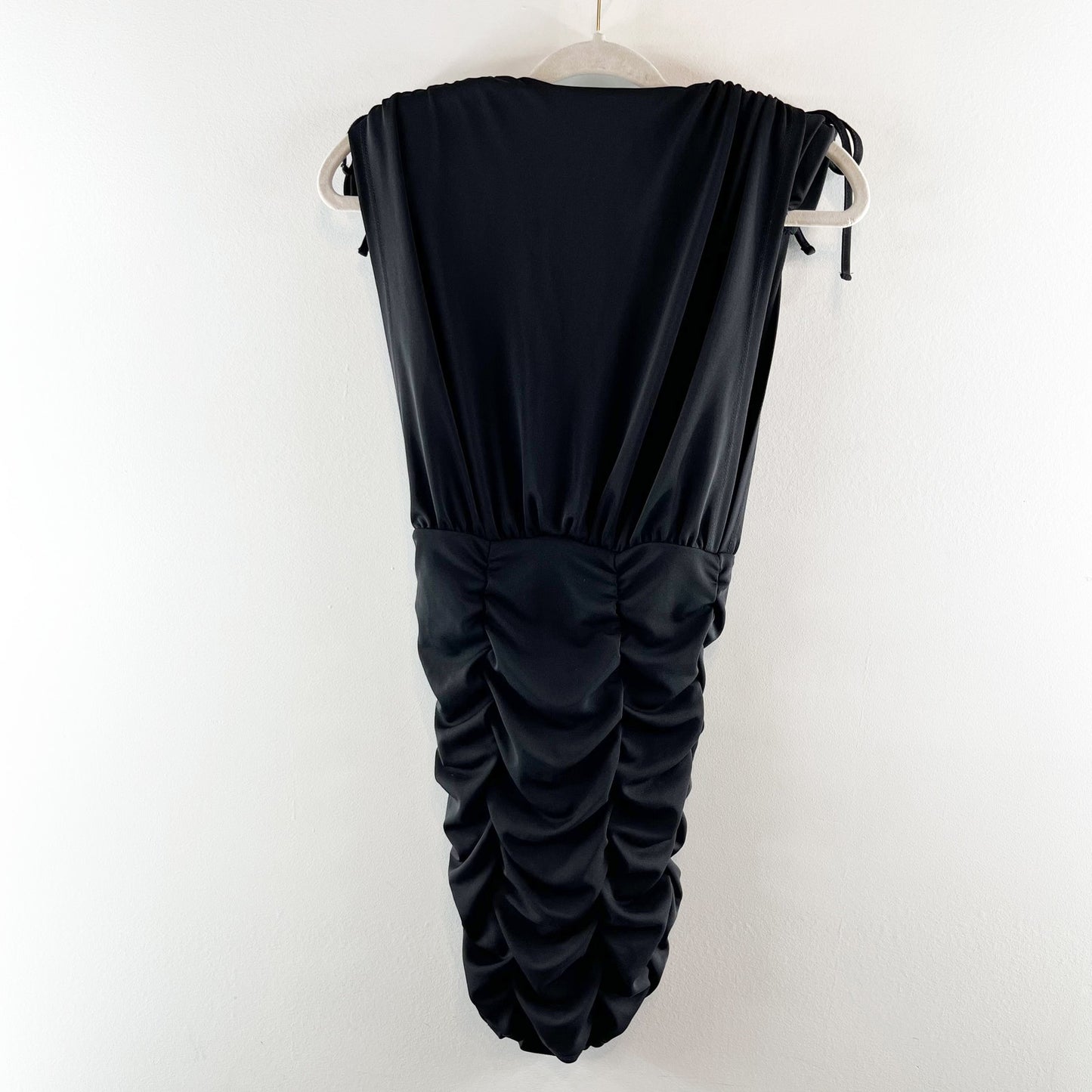 Michael Costello x Revolve Kirsten Ruched Tie Shoulder Mini Dress Black XXS