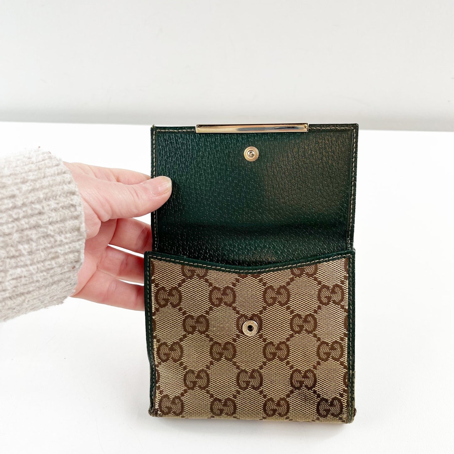 Gucci GG Canvas Bi Fold Wallet Brown Green