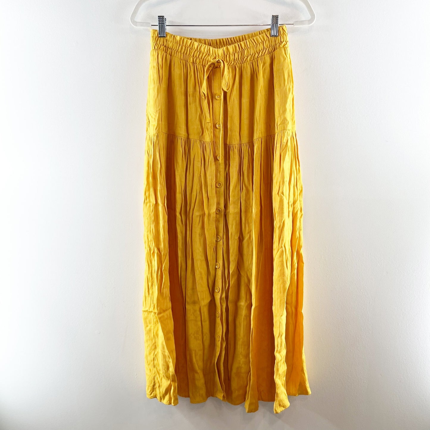 Maeve Anthropologie Tiered Pull On Boho Maxi Peasant Skirt Yellow Small