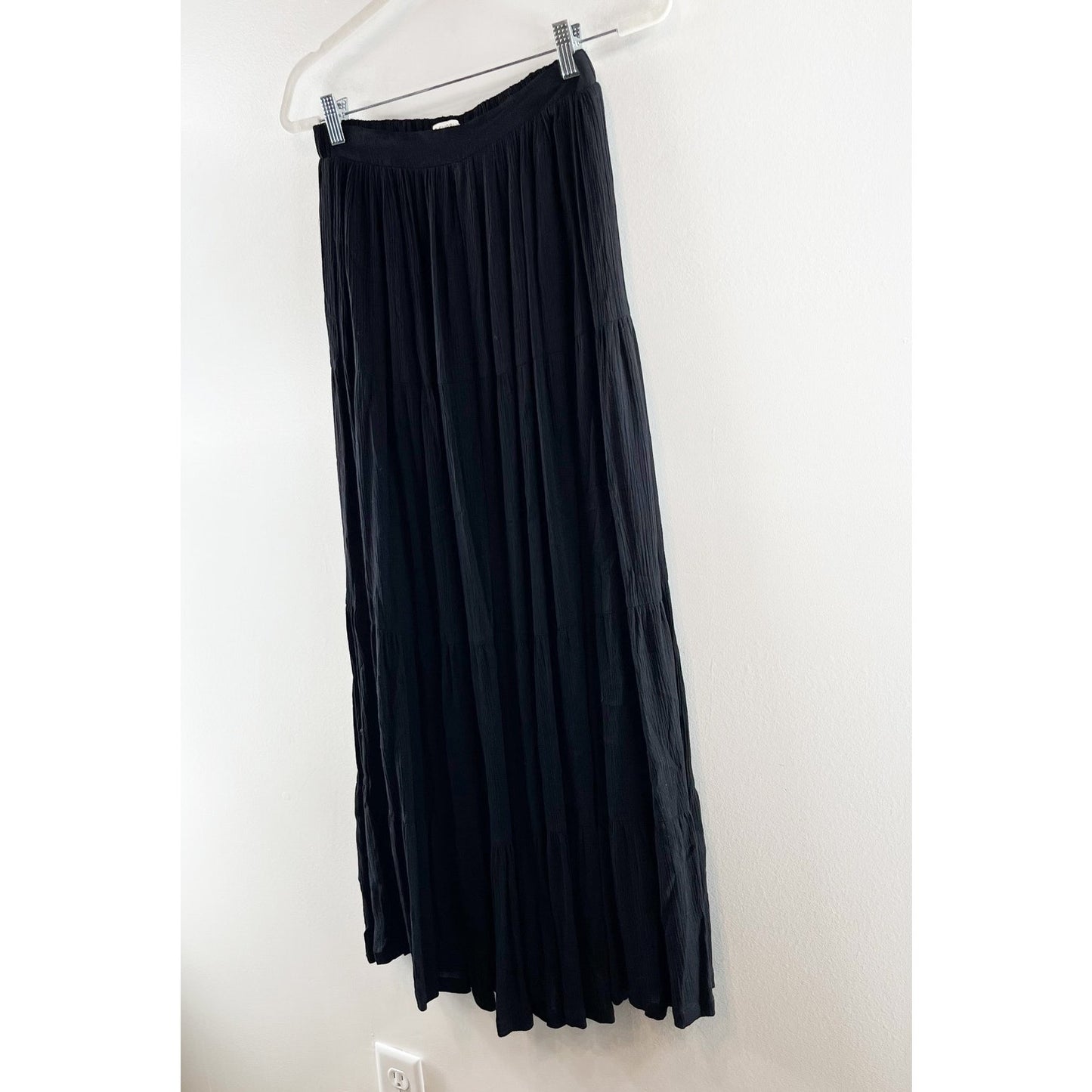 Z Supply Nikola Crinkled High Waisted Tiered Maxi Skirt Black Small
