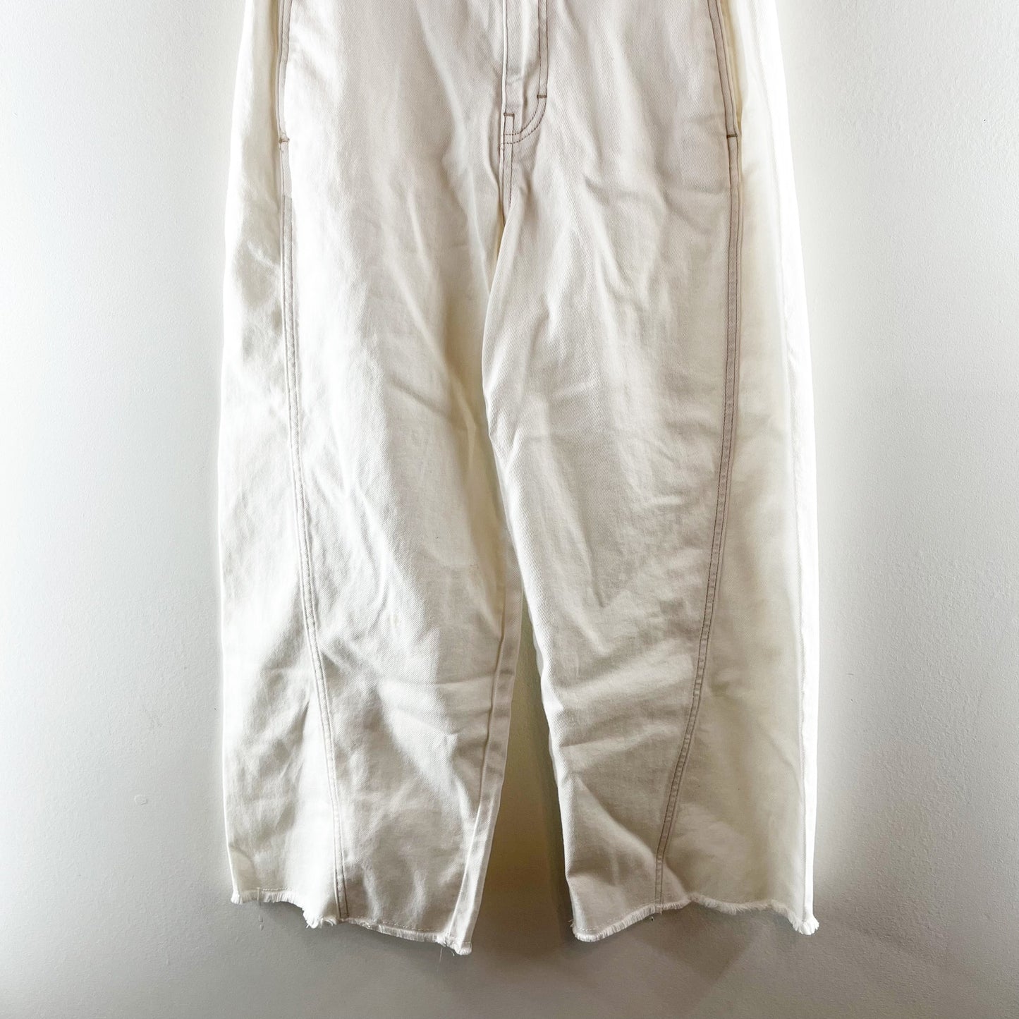 A.N.A High Rise Wide Leg Cropped Soft Barrel Pants White Ecru 4