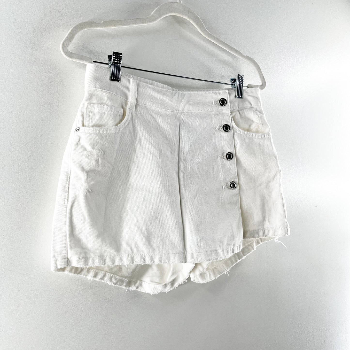 ZARA Side Button Up Mini Skirt Short Skorts White Medium