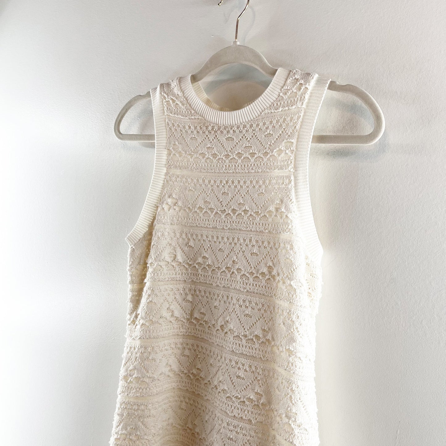 Anthropologie Textured Knit Crochet High Neck Sleeveless Mini Shift Dress XS