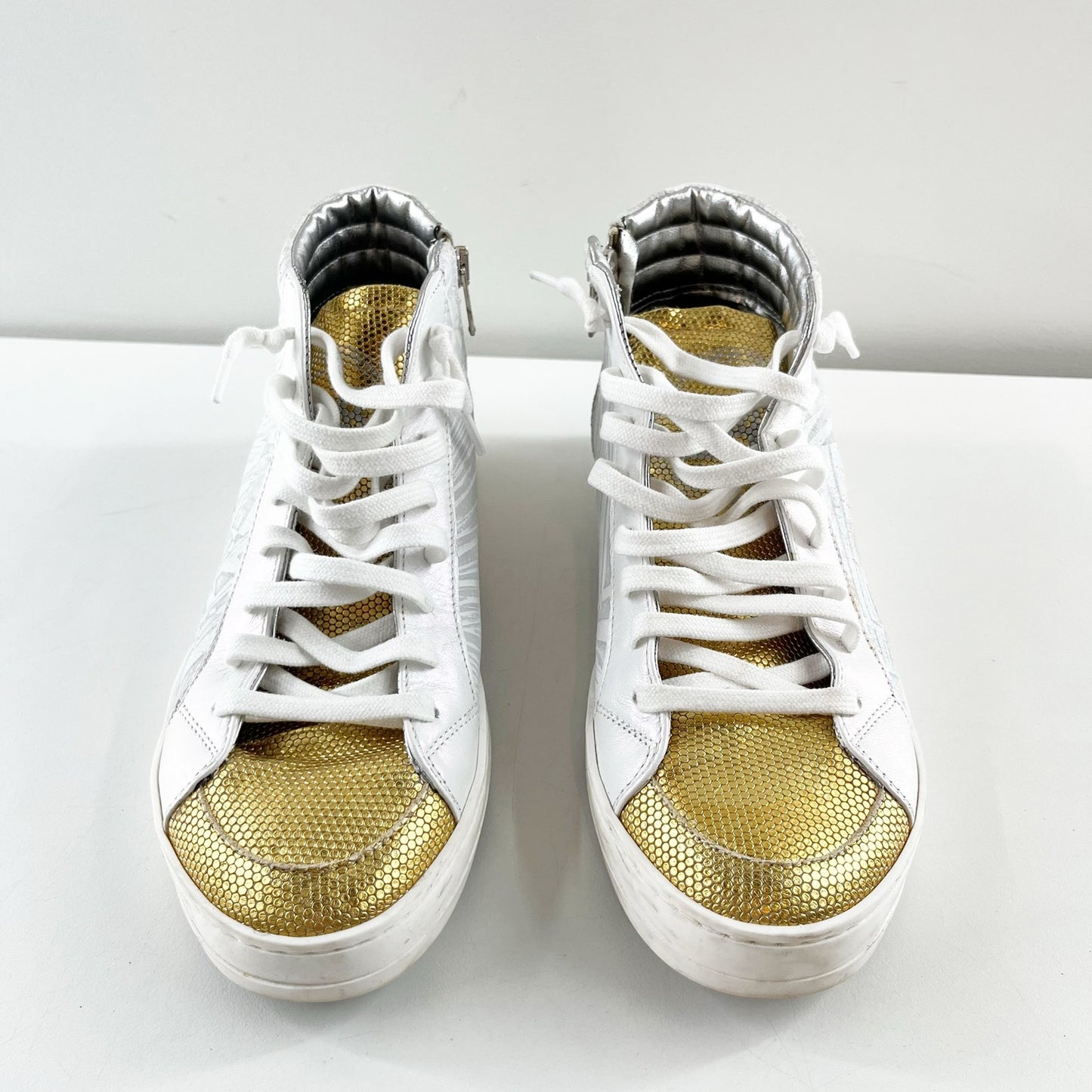 P448 Palm Print Leather High Top Active Lace Up Skate Sneaker White Dusty 37