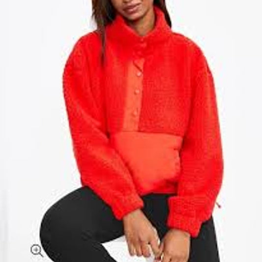 Lou & Grey Fleece Pullover 1/2 Snap Button Coat Jacket Red Large
