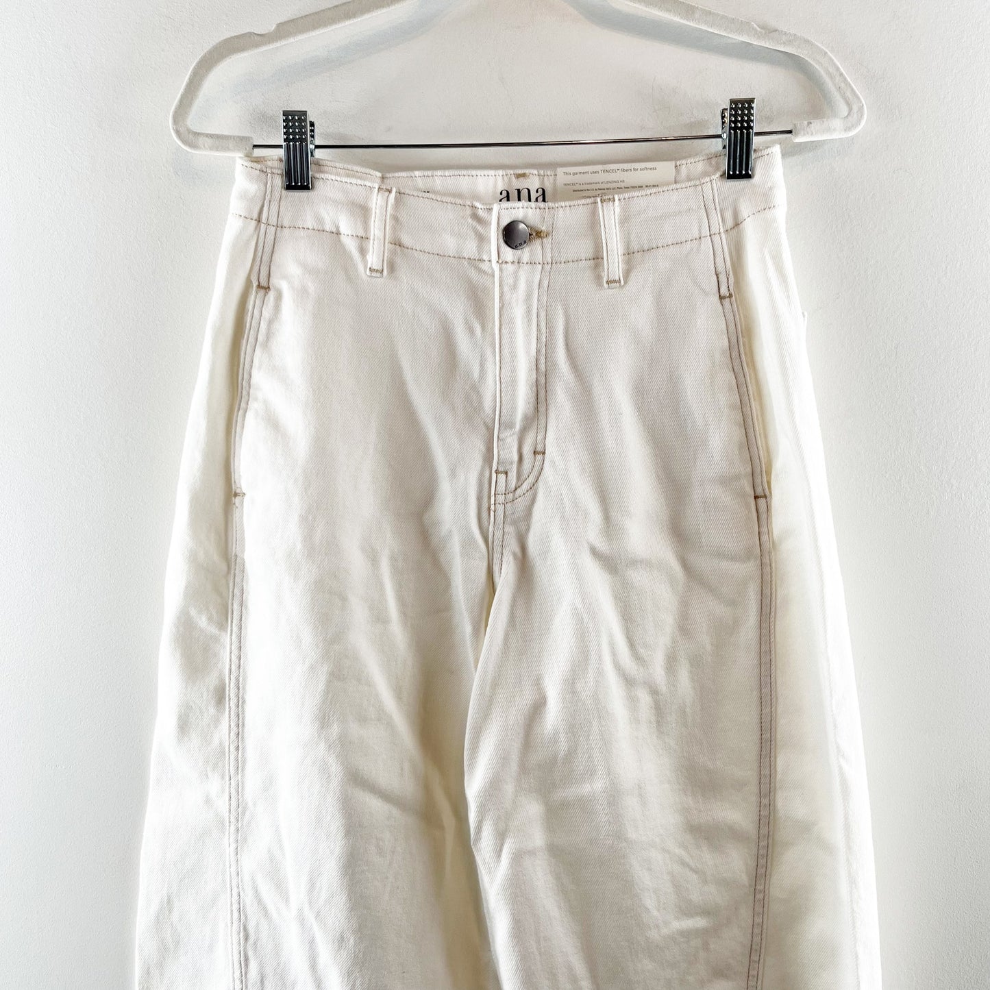 A.N.A High Rise Wide Leg Cropped Soft Barrel Pants White Ecru 4