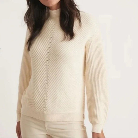 Marine Layer Skylar Mock Neck Knit Wool Blend Pullover Sweater Cream XS