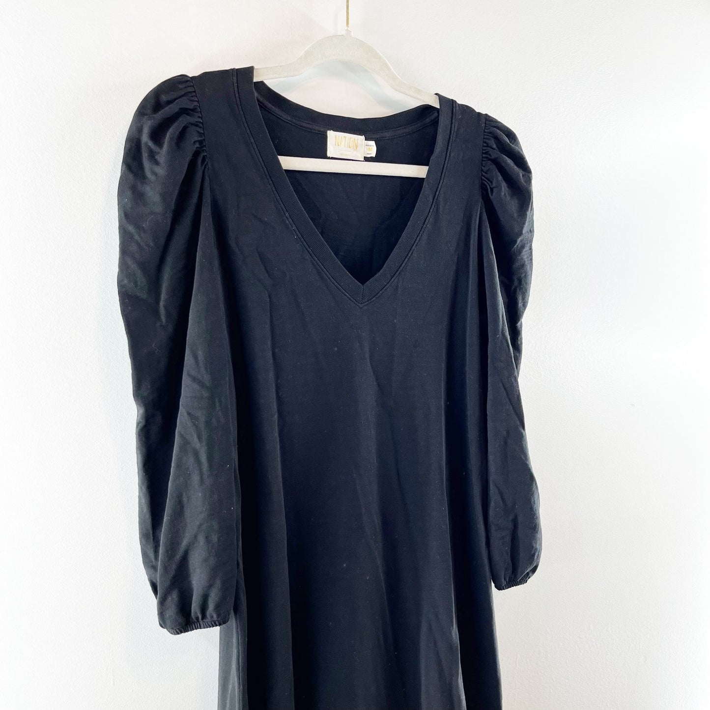 Nation LTD Danika Puff Sleeve Cotton Flounce Hem Mini Dress Black