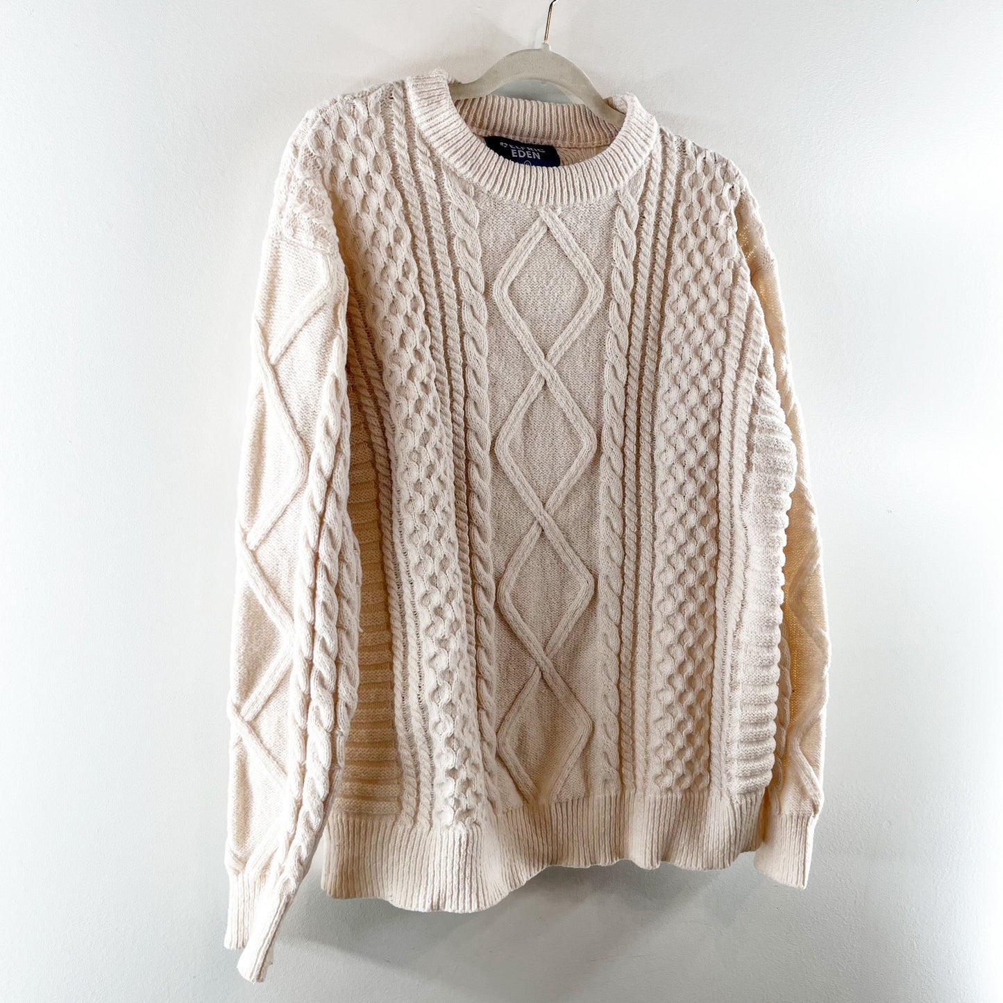 Aelfric Eden Crewneck Long Sleeve Cable Knit Sweater Ivory Cream XL