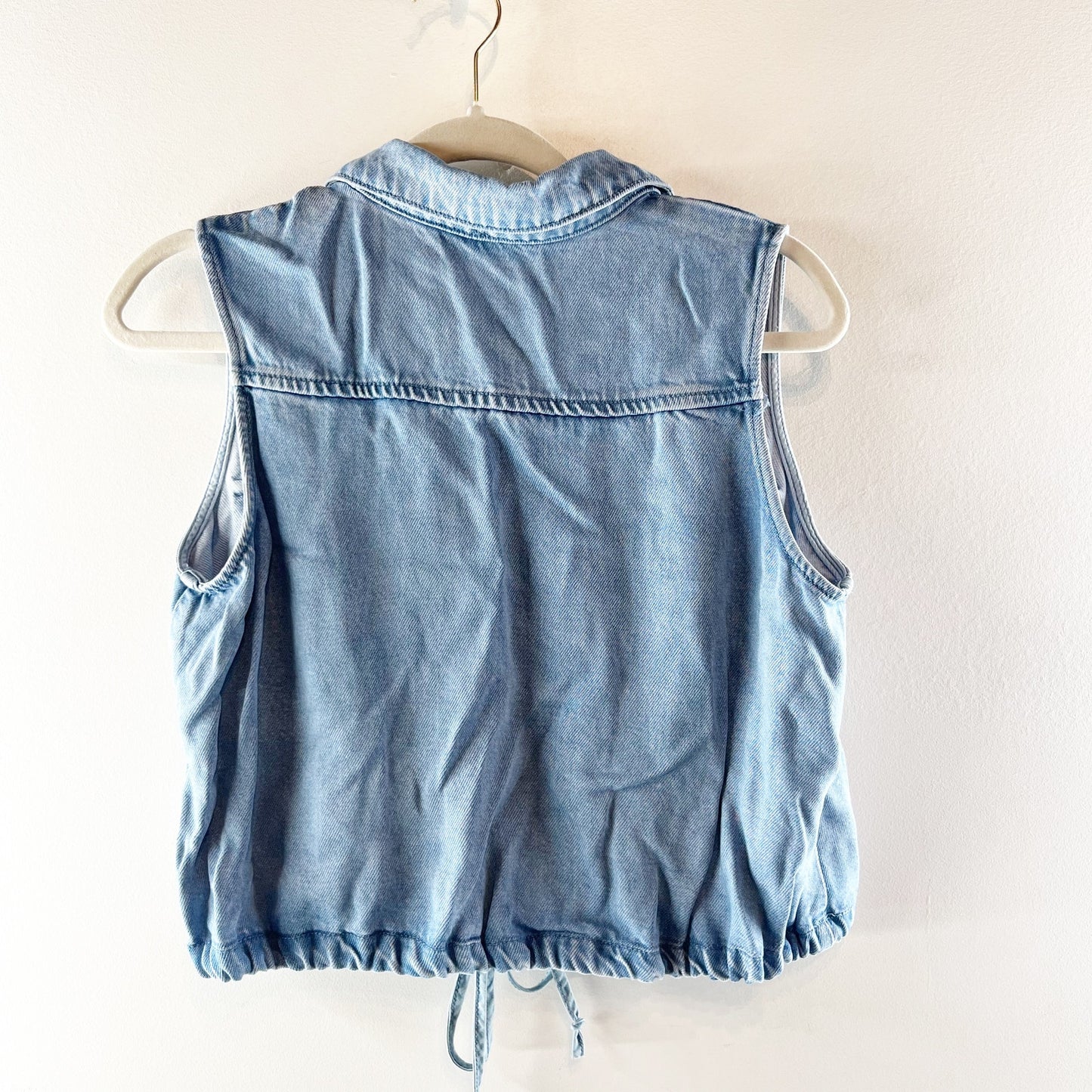 Young Fabulous & Broke Sleeveless Cropped Boxy Denim Shirt Vest Jacket Blue XS