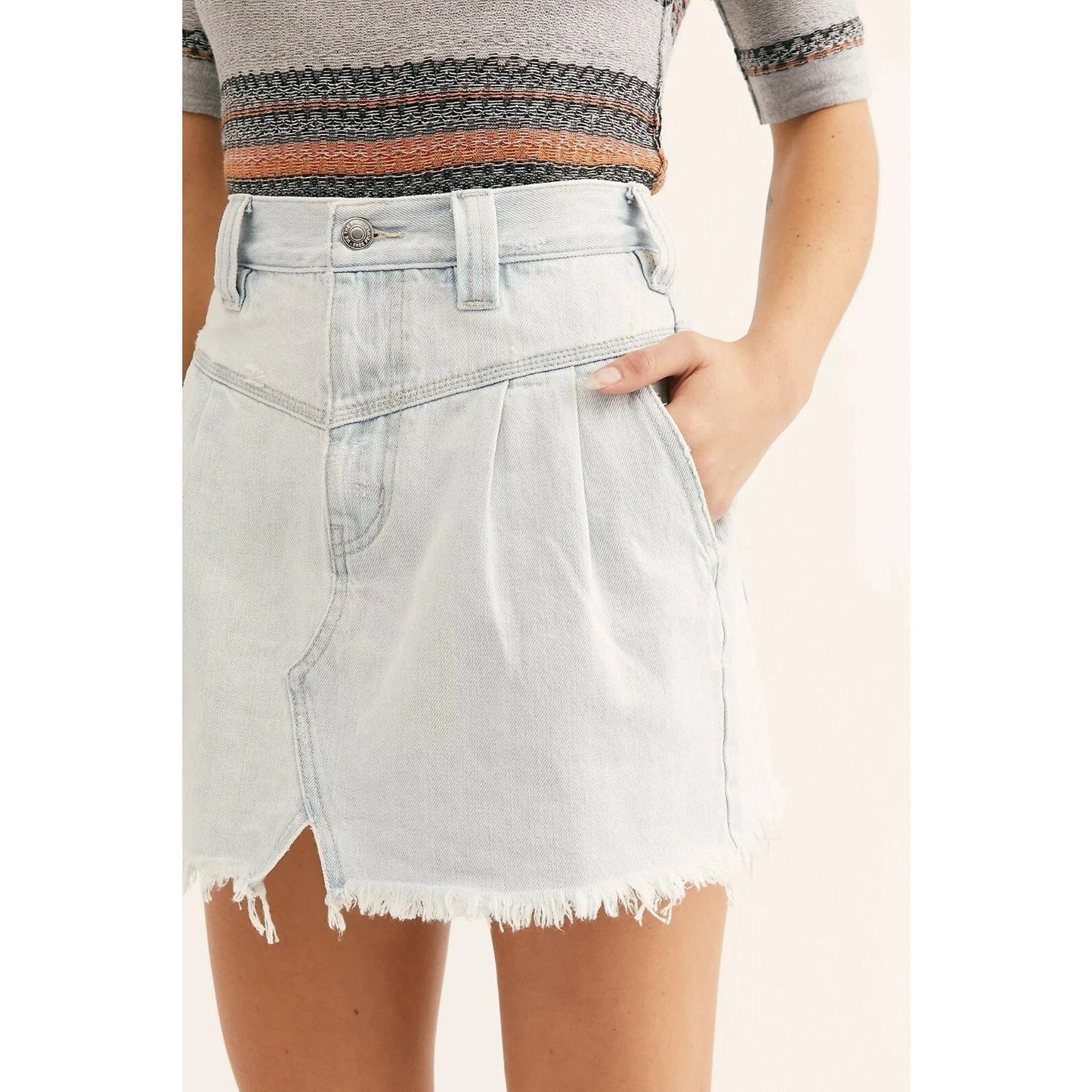 Free People 100% Cotton Raw Cut Hem Side Car Denim Mini Skirt blue 27 / 4