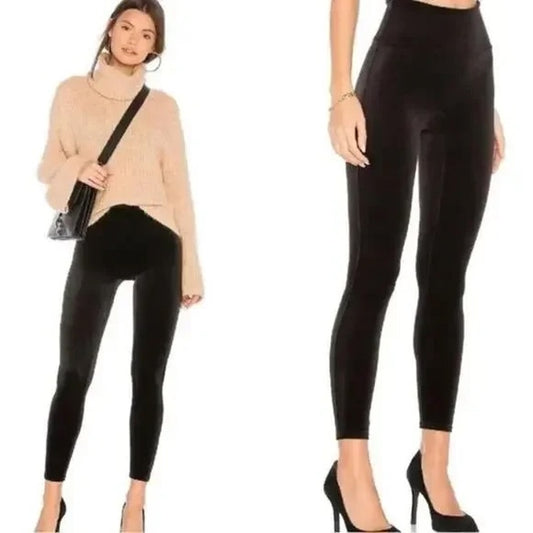Spanx High Rise Tummy Control Compression Velvet Leggings Black Small