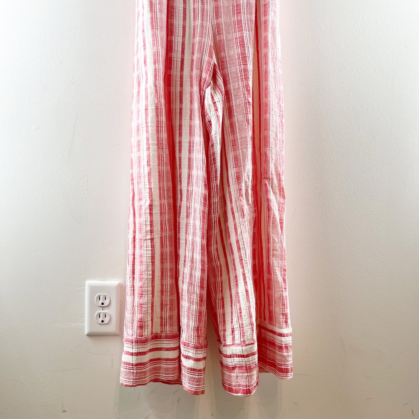Lulus Sleeveless Coastal Living Red Striped Tie Back Wide Leg Jumpsuit Pink XS