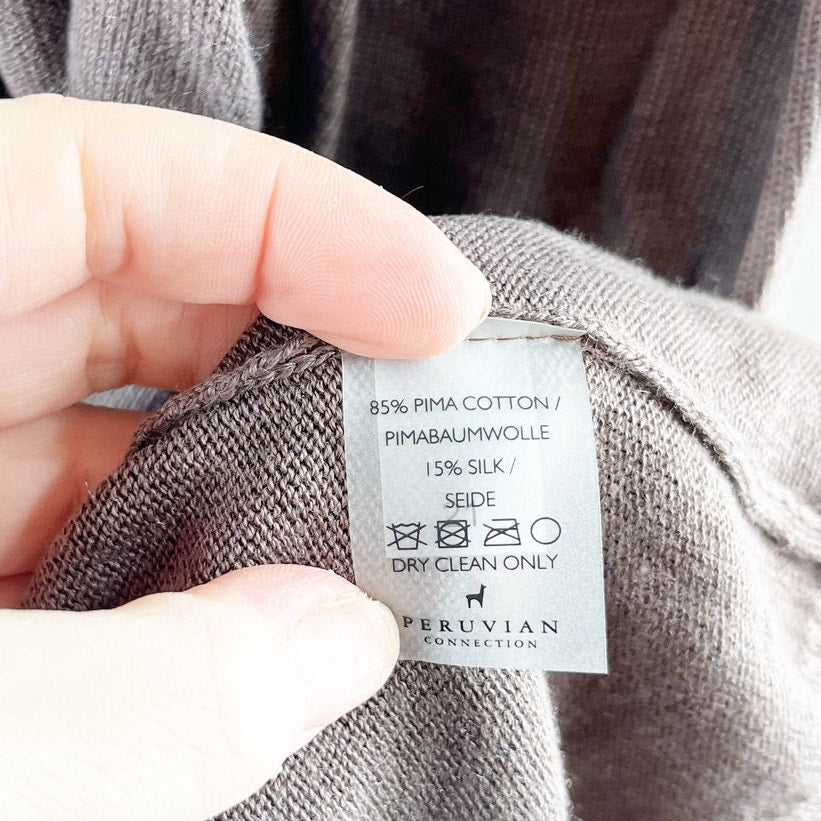 Peruvian Connection Back Bay Wrap Midi Sweater Dress Truffle Brown Small