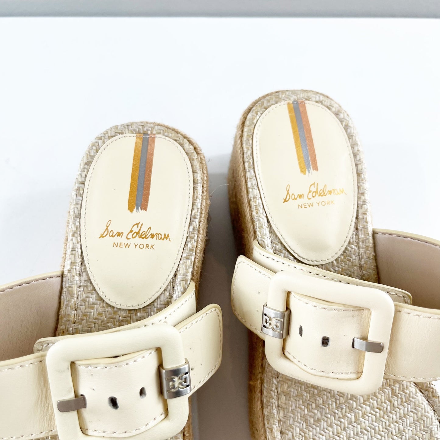 Sam Edelman Carson Platform Wedge Espadrille Sandals Cream 7