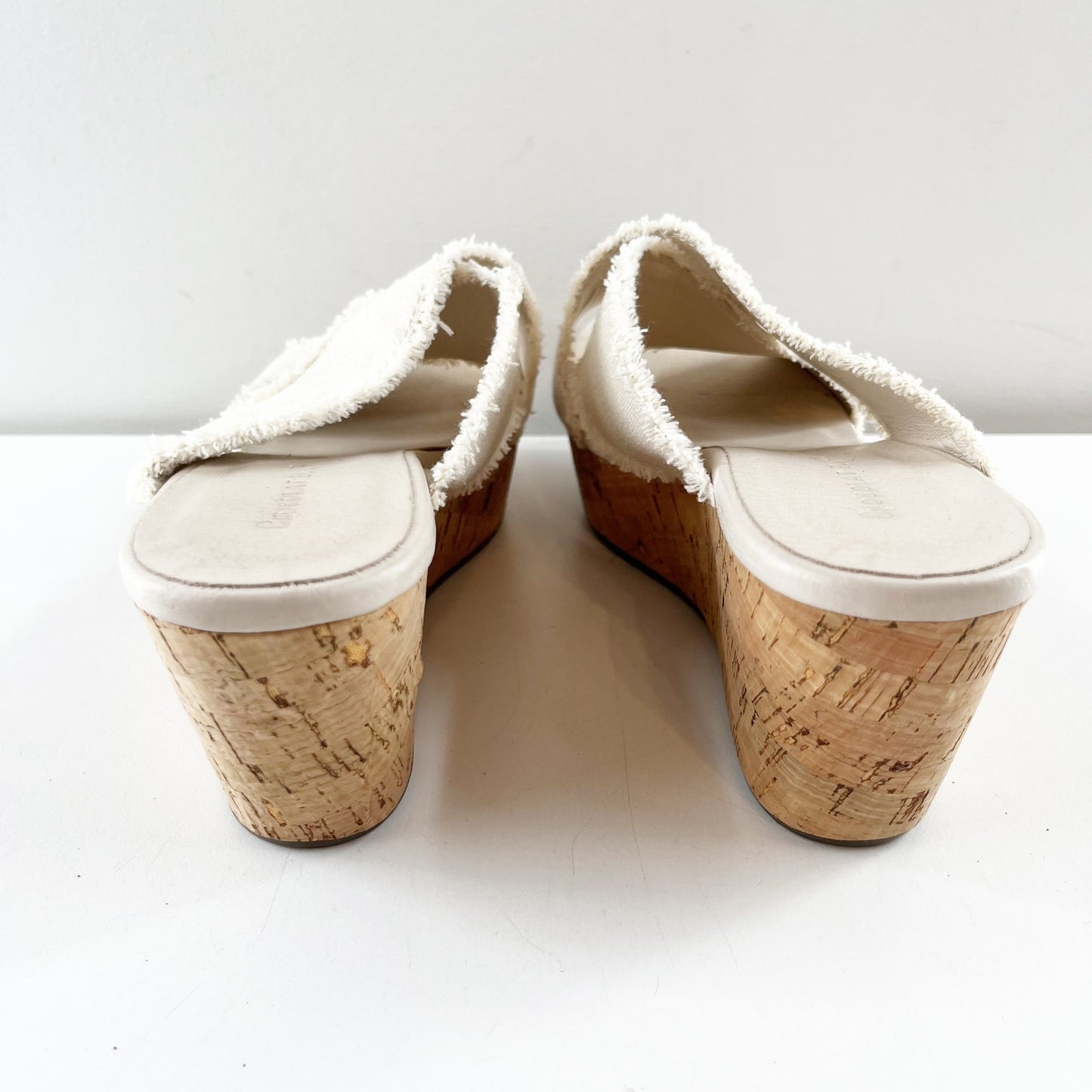 Chocolat Blu Criss Cross Cork Peep Toe Wedge Sandals Cream 8.5