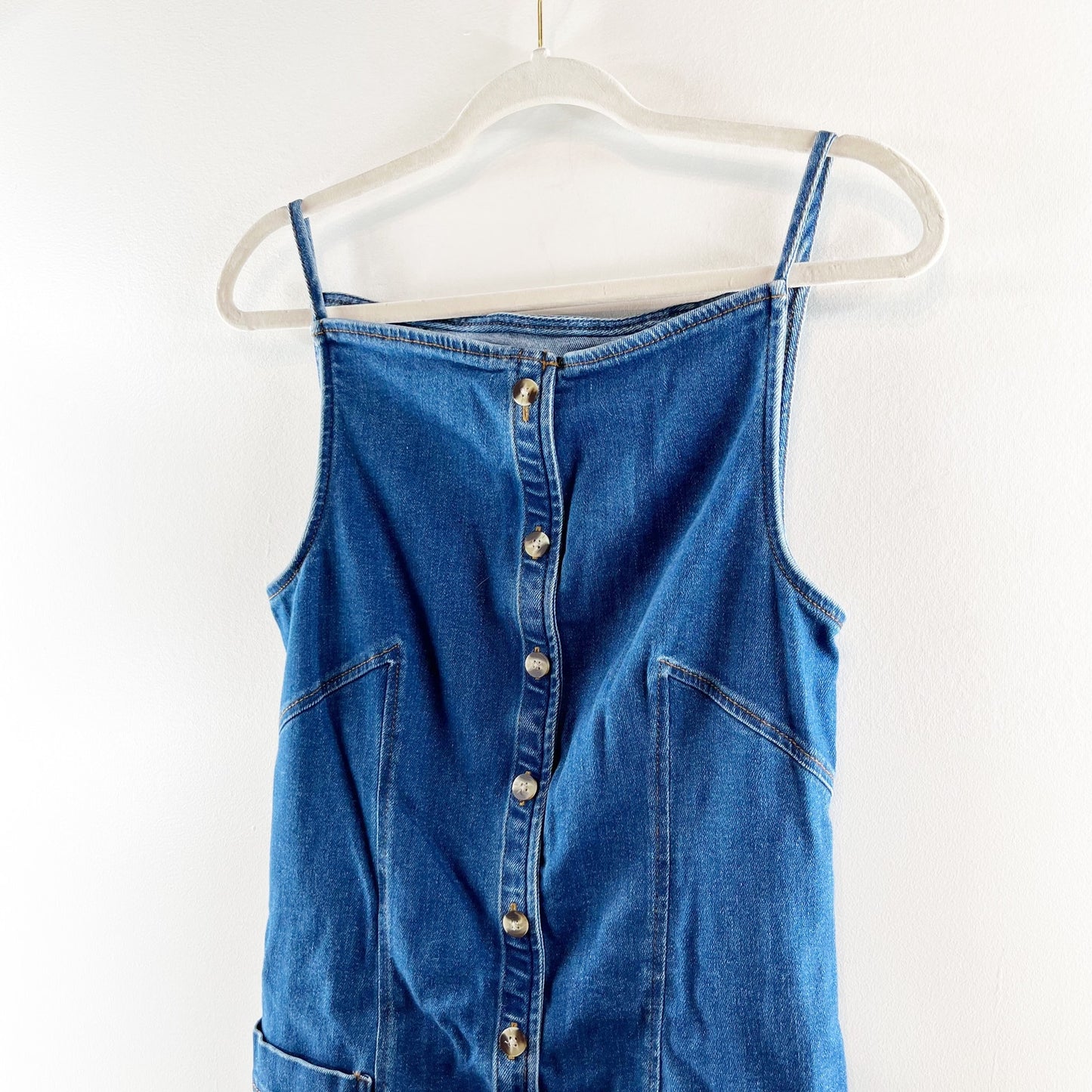 Maeve Anthropologie High Square-Neck Button-Front Denim Mini Dress Blue Medium