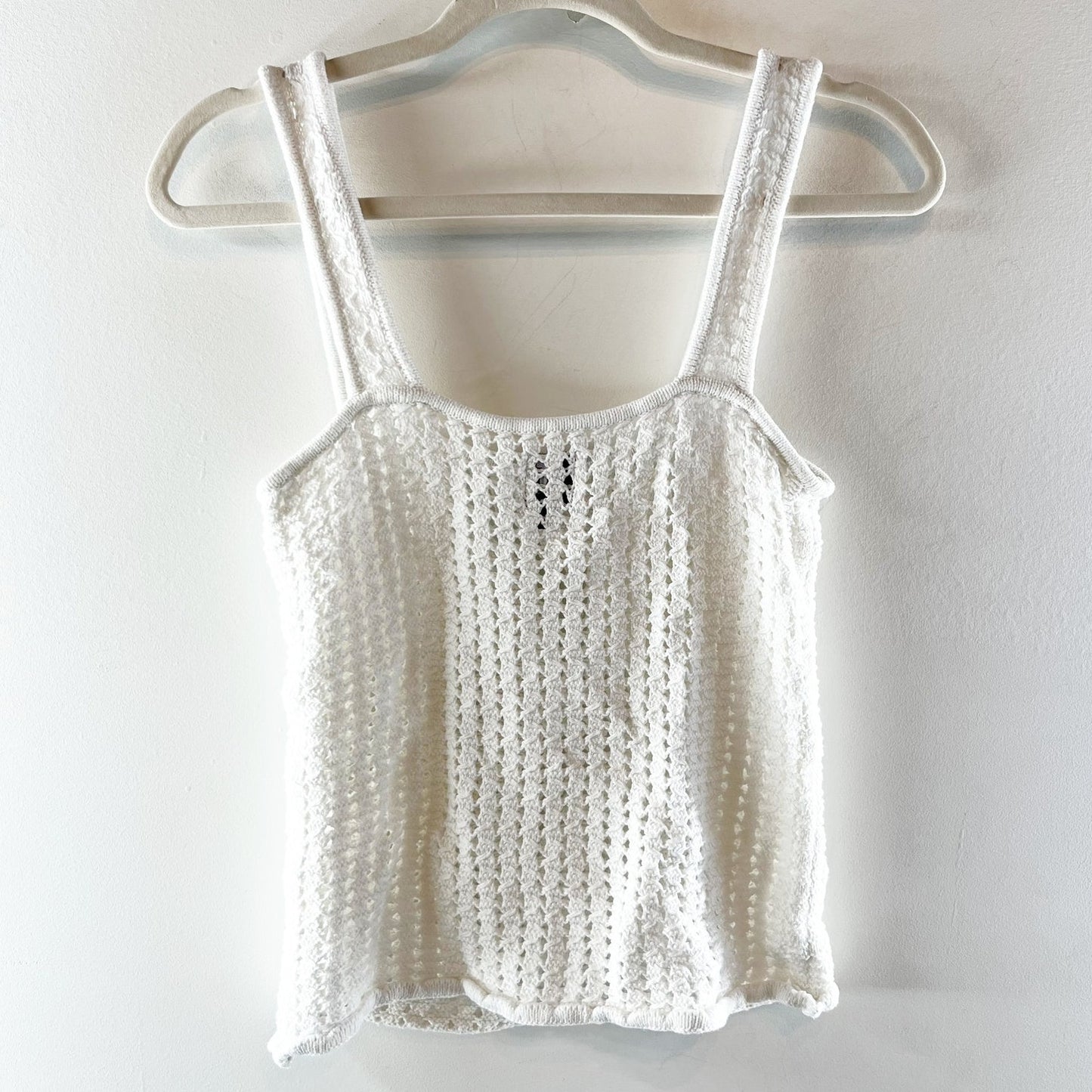 GAP Square Neck Cotton Crochet Knit Tank Top White Small