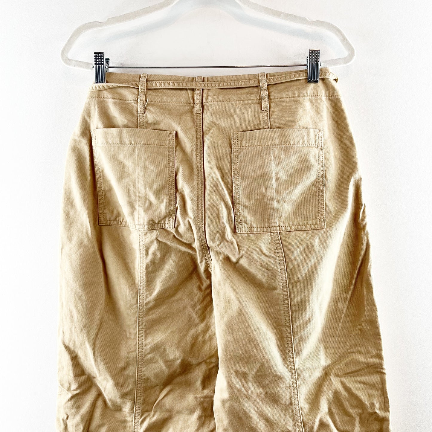 LOFT High Rise Belted Stovepipe Wide Leg Trouser Khaki Pants in Twill Tan 10