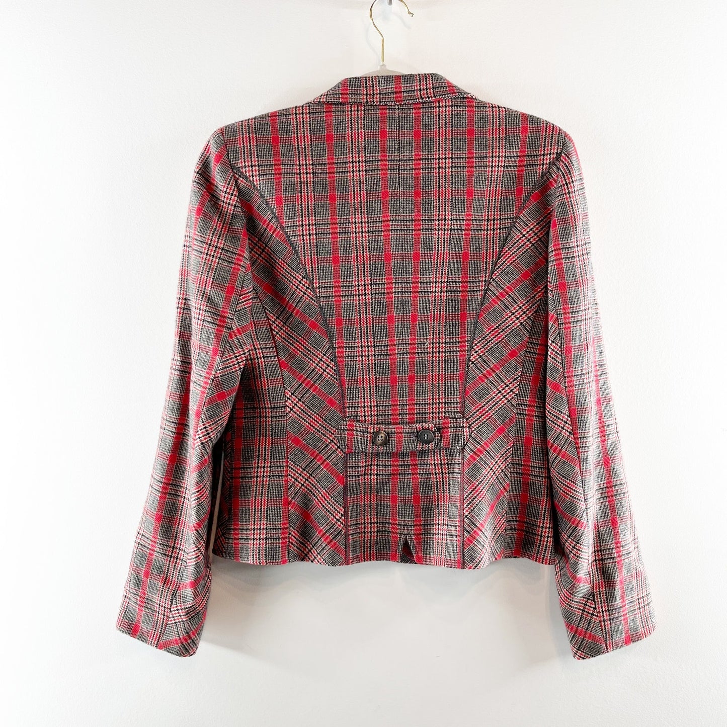 Caractere Wool Blend Plaid Long Sleeve Single Breasted Blazer Red Gray 8