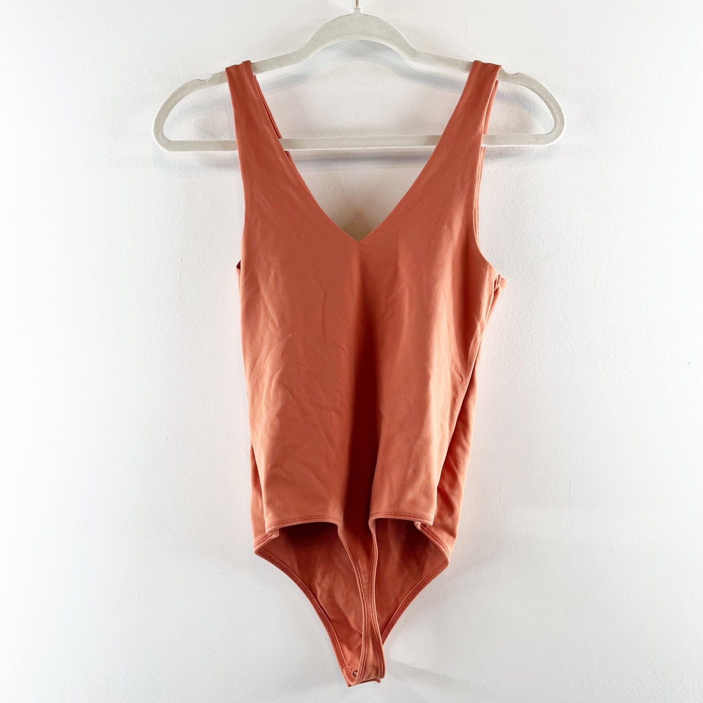 Abercrombie Soft AF Seamless V Neck Thong Bodysuit Tank Top Terracotta Small