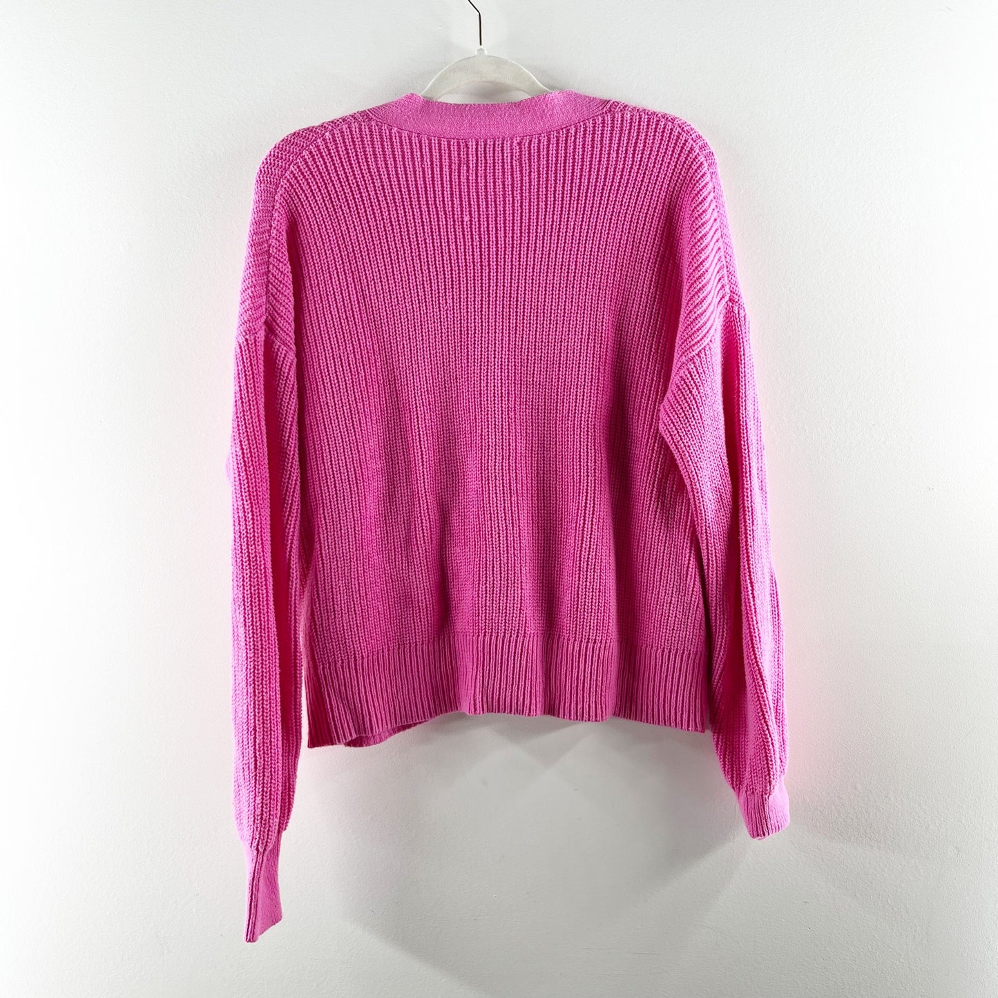 Evereve Long Sleeve Button Up Ribbed Cotton Cardigan Sweater Pink XS