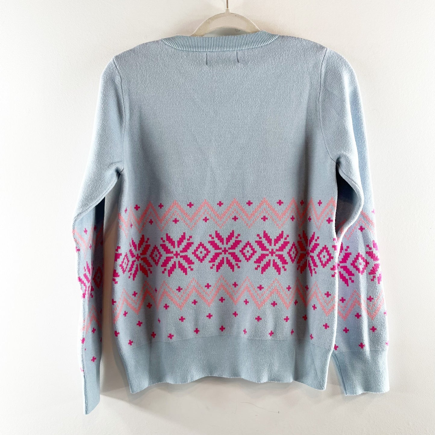 Beach Riot Jolene Fair Isle Snowflake Long Sleeve Sweater Blue Pink Small