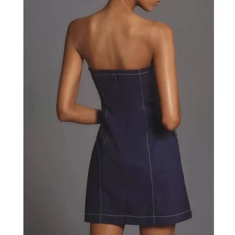 Maeve Anthropologie Strapless Mini Blazer Dress Navy Blue 10