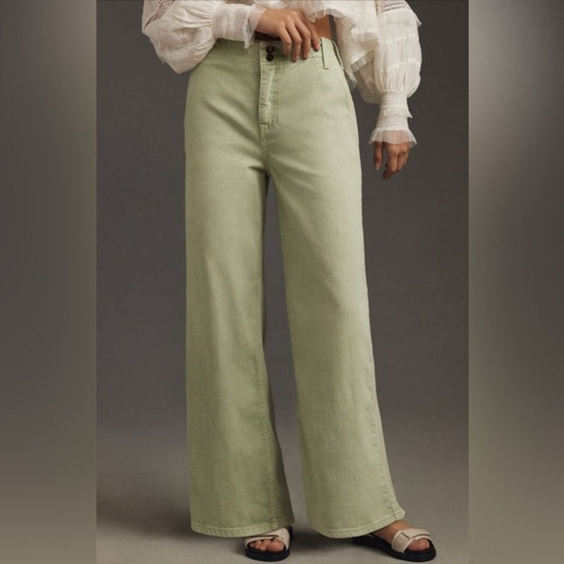 Anthropologie Pilcro Eventide High Rise Wide Leg Chino Trouser Pants Green 31