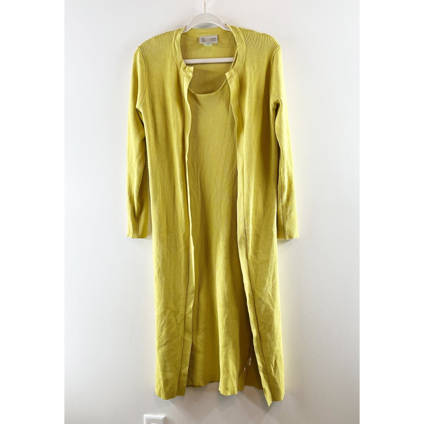 Saturday Sunday Anthropologie Ribbed Midi Dress and Cardigan Sweater Set Green