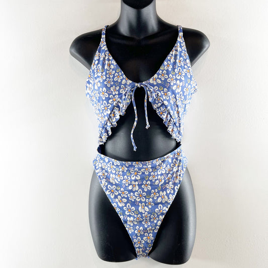 Dippin Daisys Floral Cutout One Piece Swimsuit Bathing Suit Blue Large