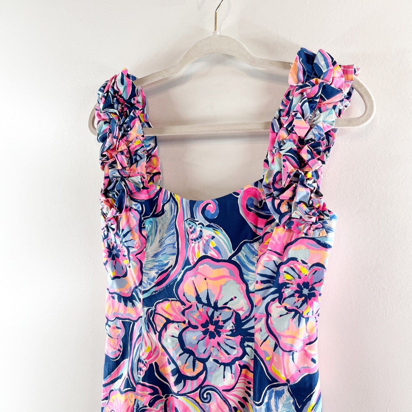 Lilly Pulitzer Devina Floral Ruffle Strap Stretch Mini Sheath Dress Navy Pink 00