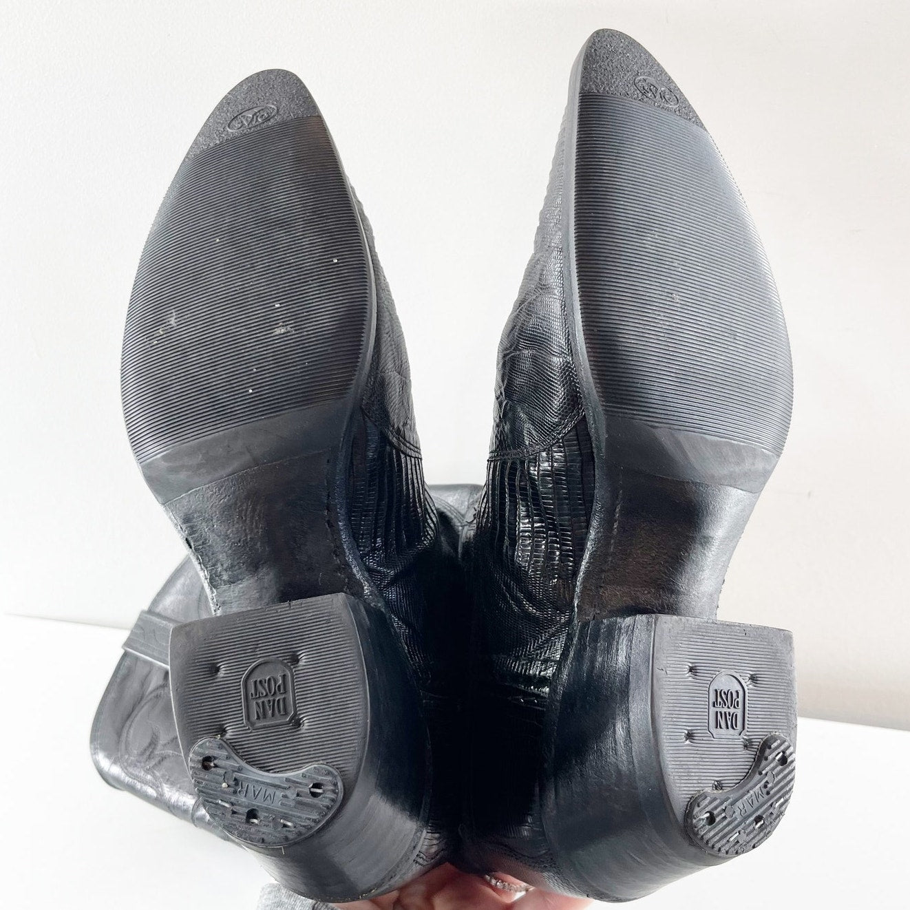 Dan Post Leather Exotic Lizard Skin Mid Calf Western Cowboy Boots Blacs 6.5