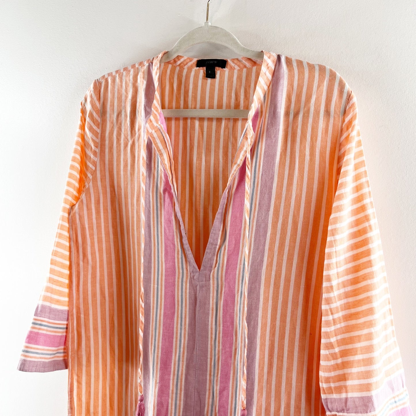 J. Crew Striped Long Sleeve Mini Tunic Beach Cover Up Dress Orange Pink Small