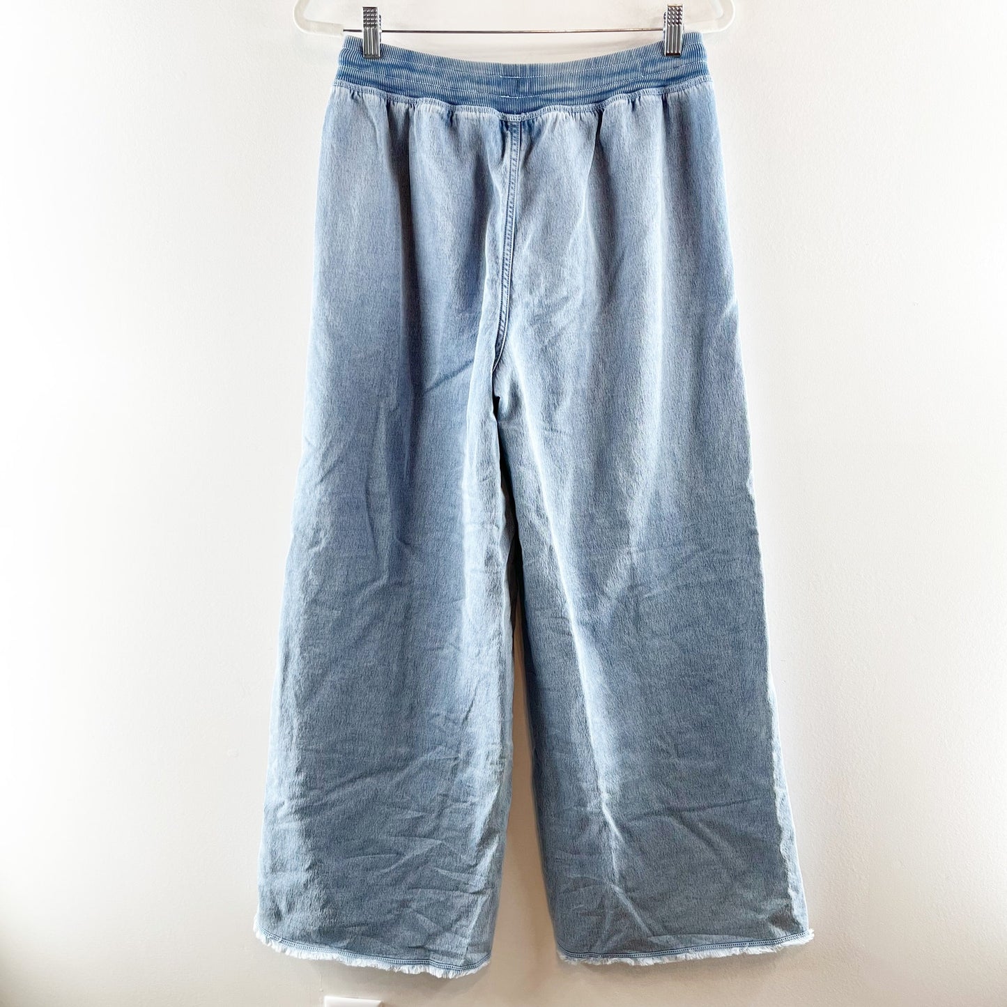 Aerie Soft Landing High Rise Wide Leg Raw Hem Trouser Pants Blue Denim Medium