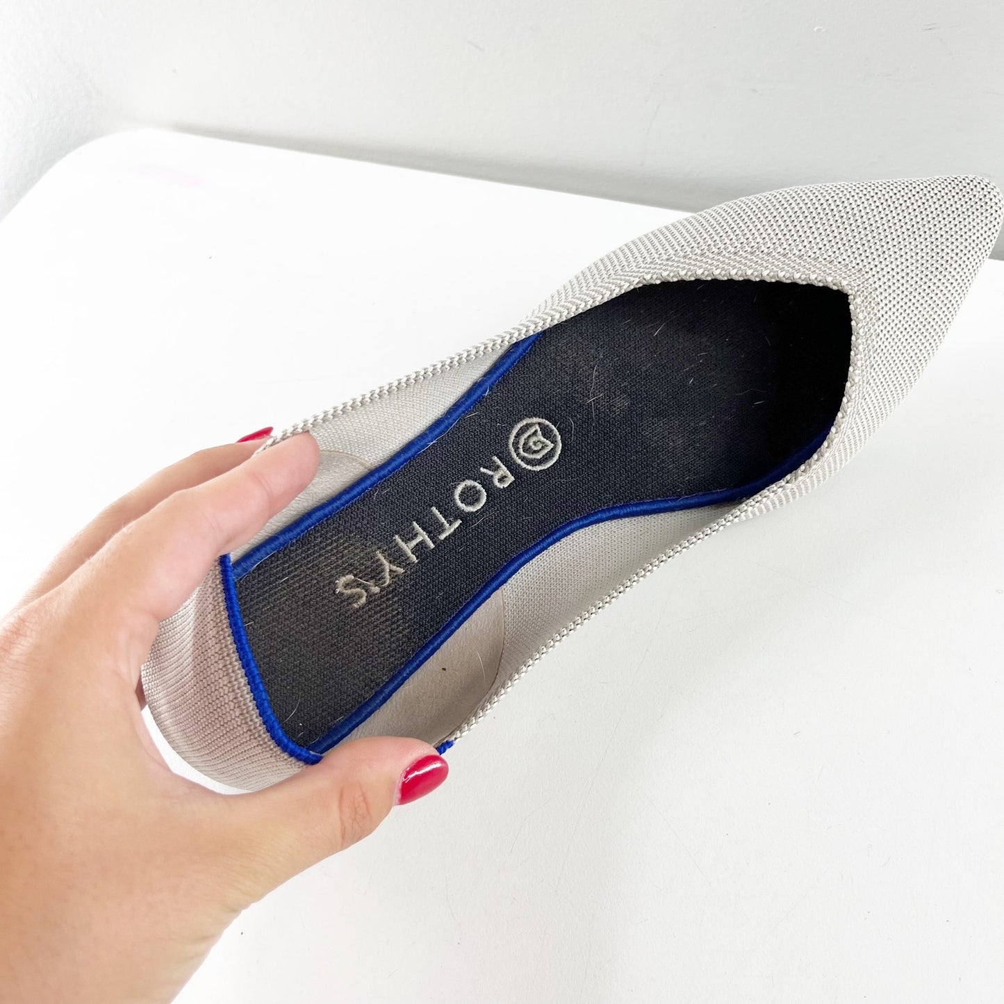Rothy’s Slip On The Point Washable Ballet Flats Flax Birdseye Gray 10