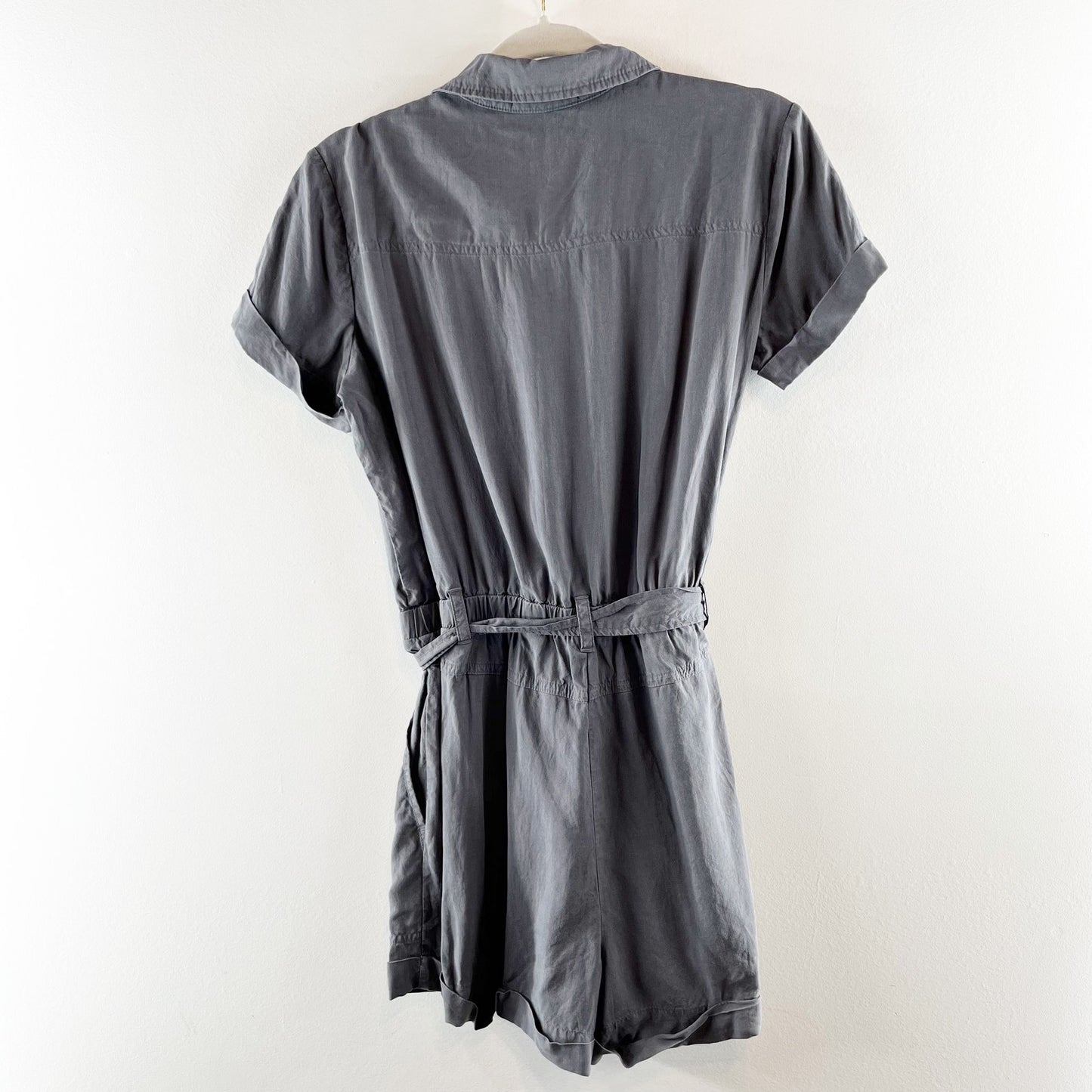 Cloth & Stone Tencel Lycocell Short Sleeve Belted Shorts Romper Gray XS