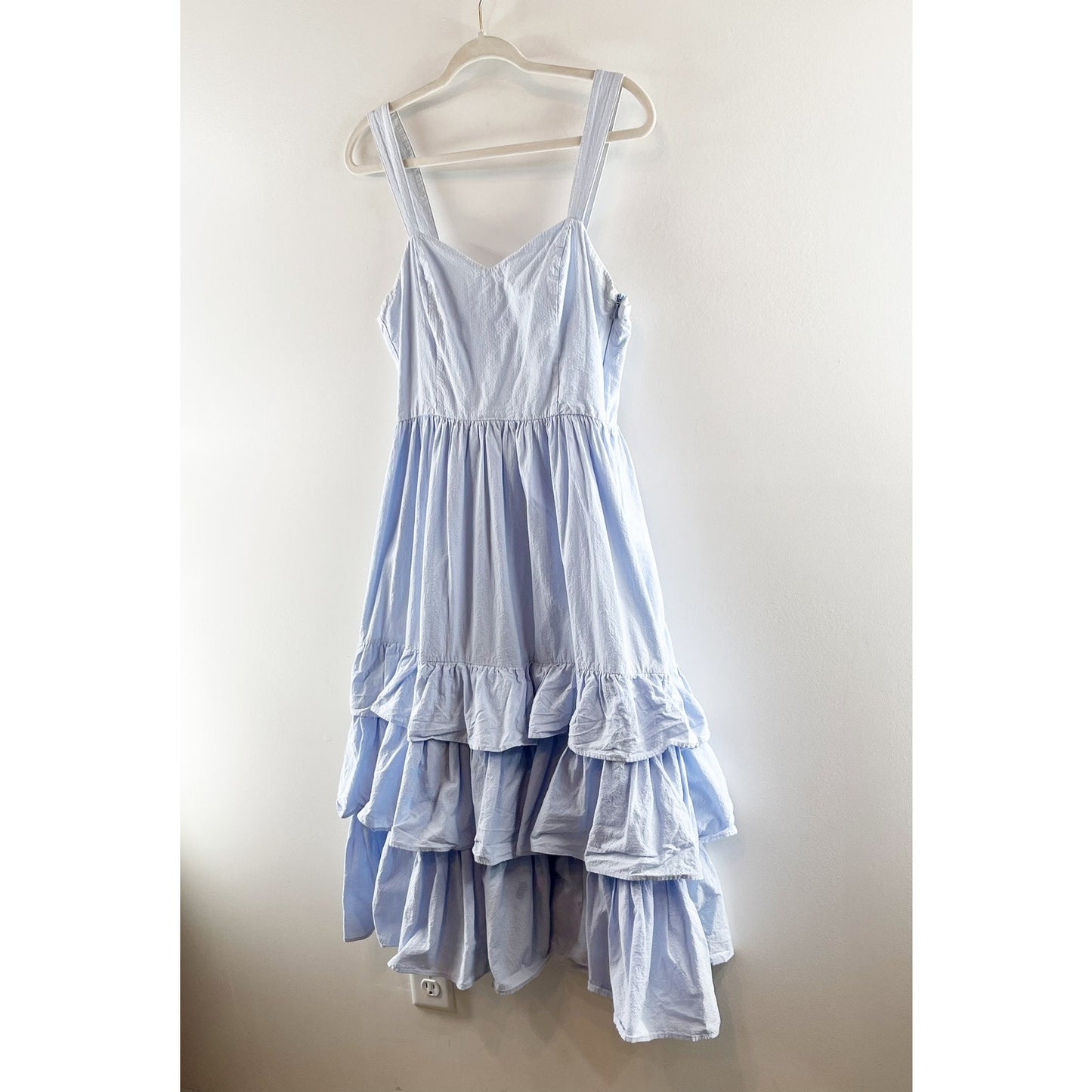 H&M Cotton Poplin Tiered Ruffle Midi Dress Powder Light Blue 10