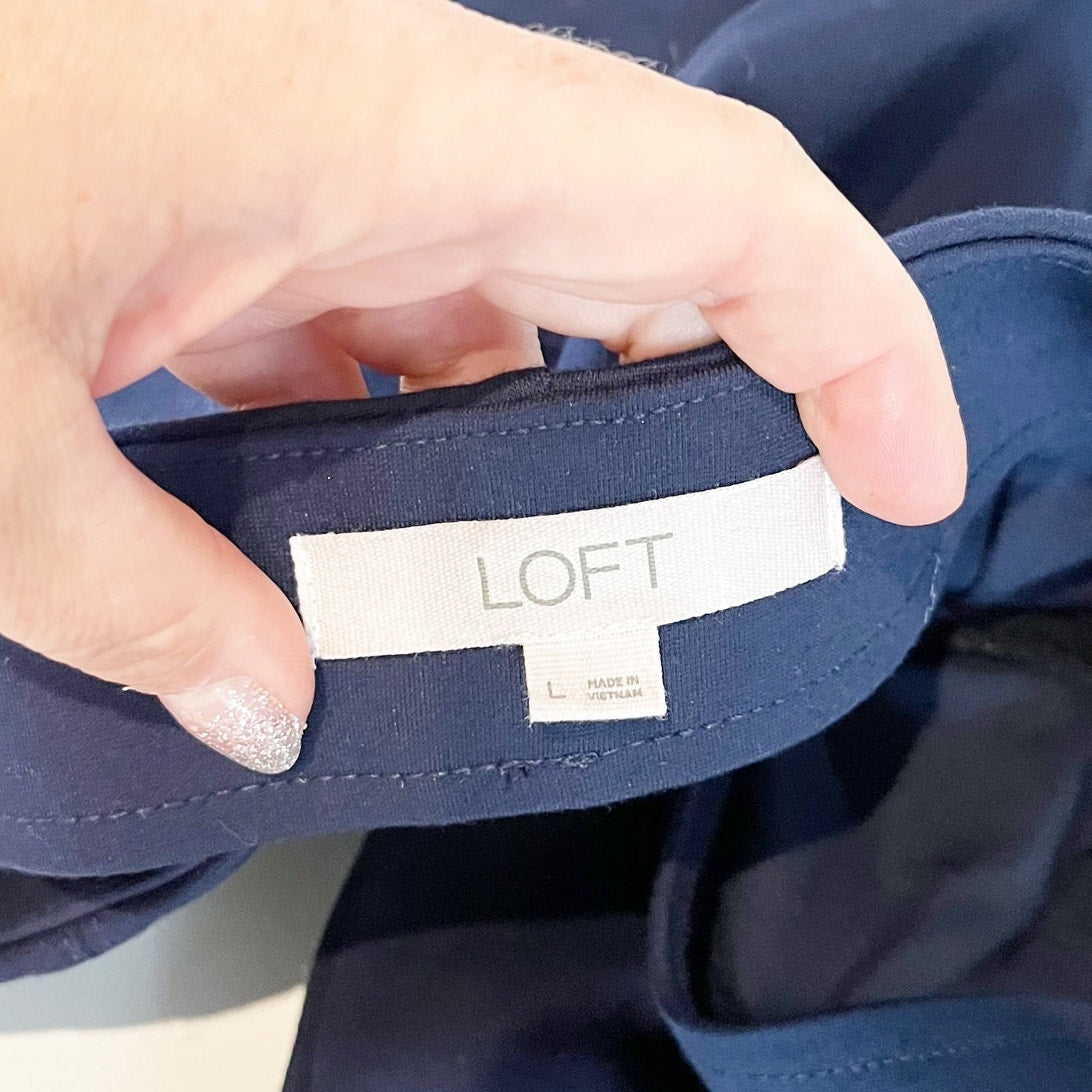 LOFT Ponte High Rise Wide Leg Trouser Pants Navy Blue Large