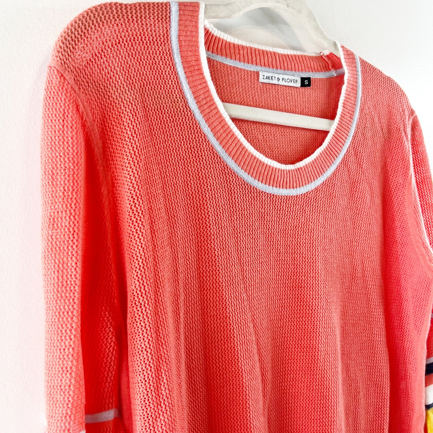 Zaket & Plover Long Sleeve Stripe Crewneck Sweater Top Orange Small