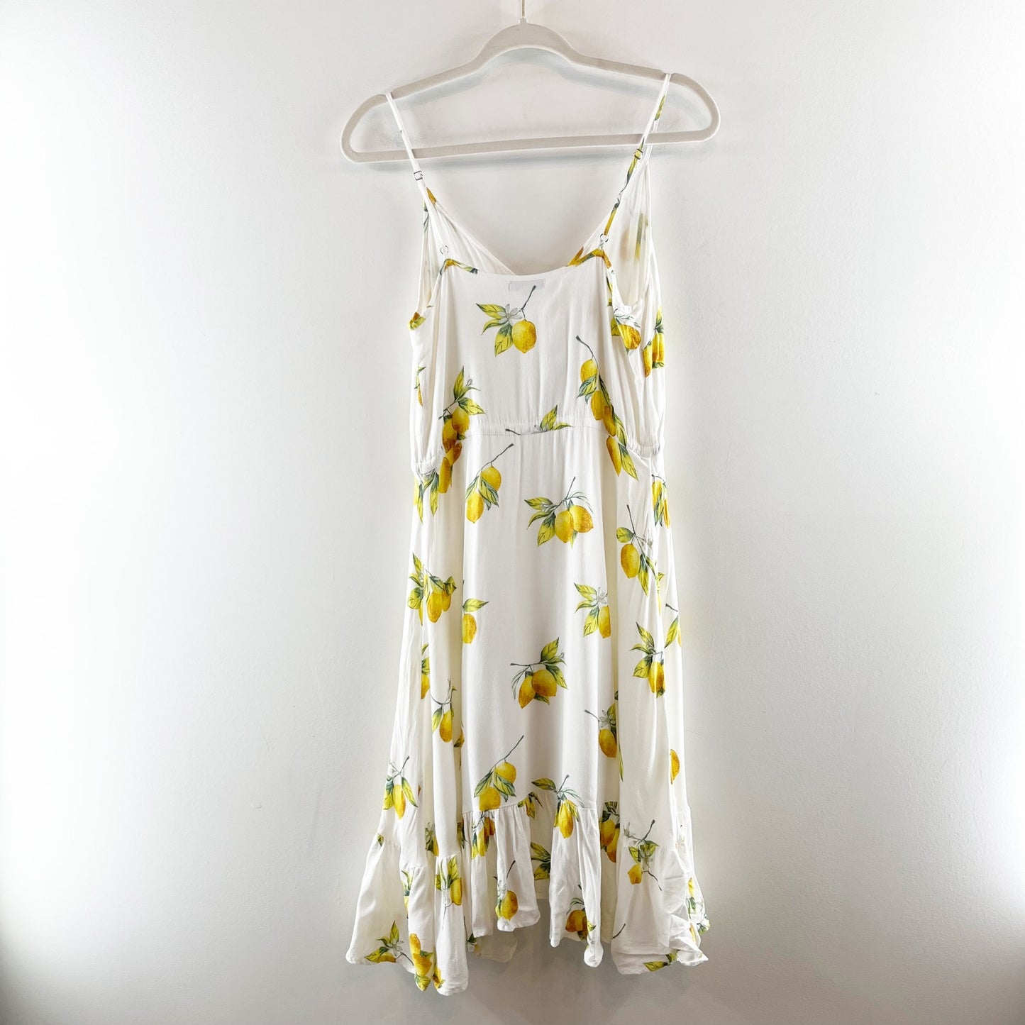 Rails Frida Citronnade Lemon Print Ruffle Hem Hi Low Midi Dress White XS