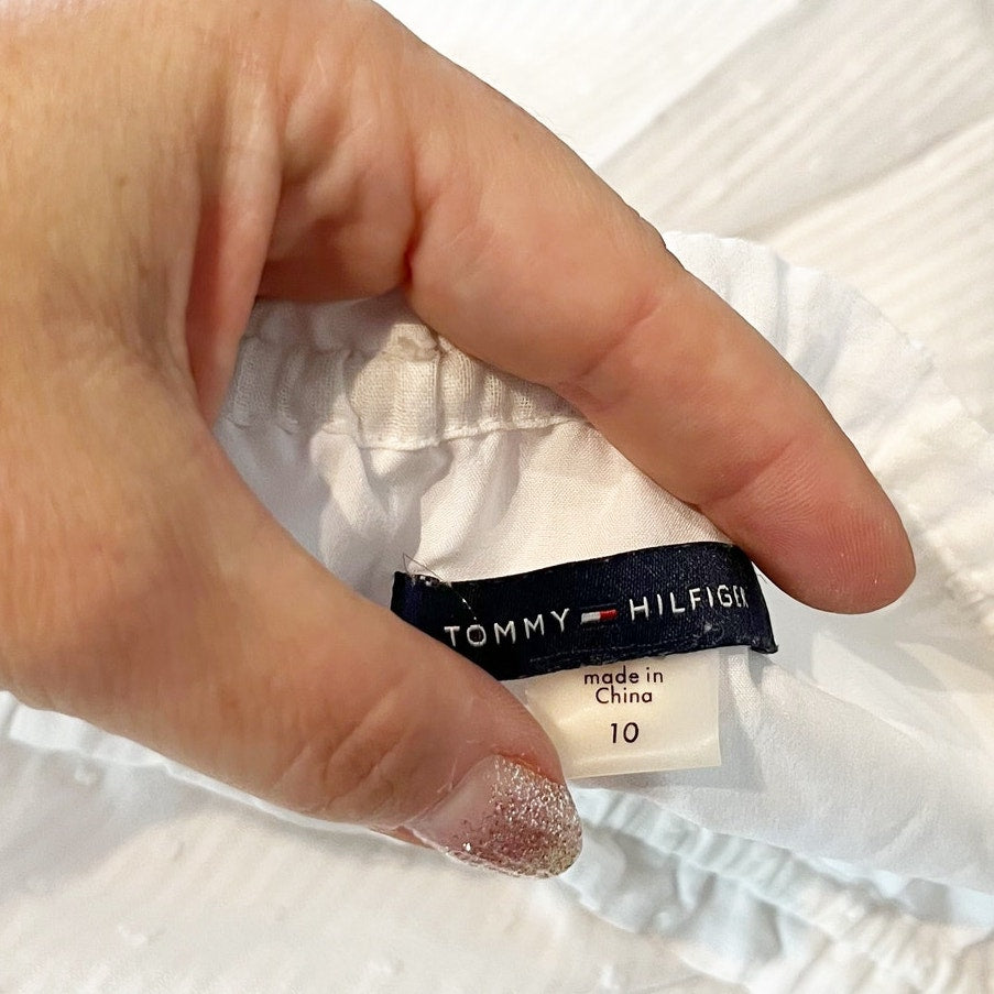 Tommy Hilfiger Cotton Puff Short Sleeve Tired Midi Dress White 10