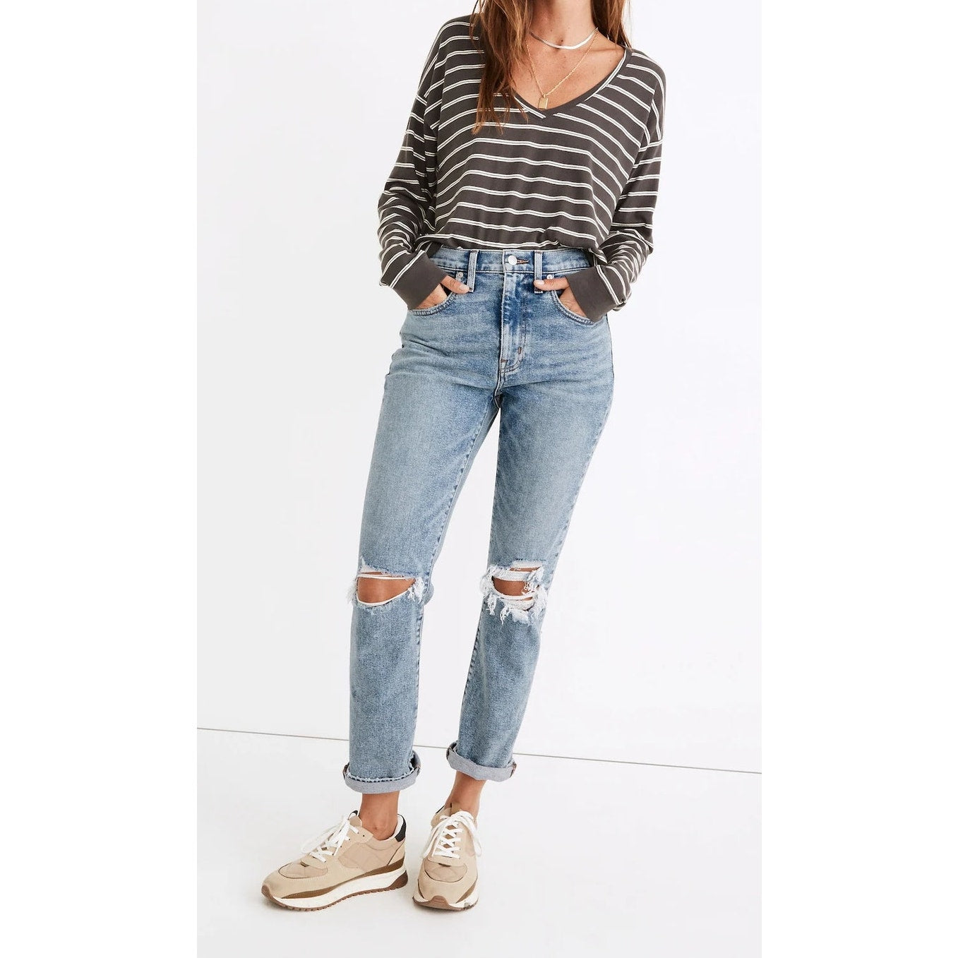 Madewell The Roadtripper High Rise Slim Boyjeans Ripped Edition Blue 26