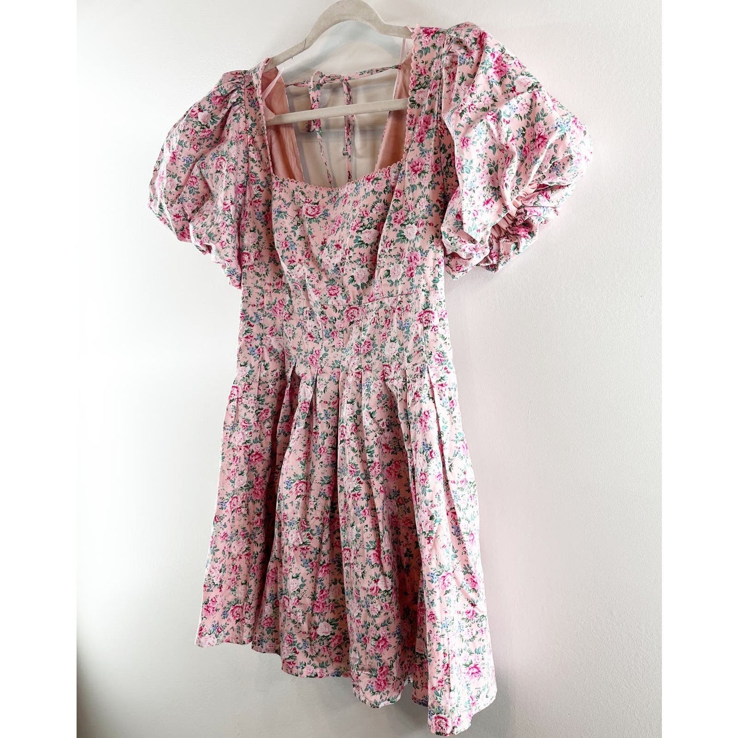 Mable Squareneck Puff Sleeve Floral Mini Dress Pink Medium